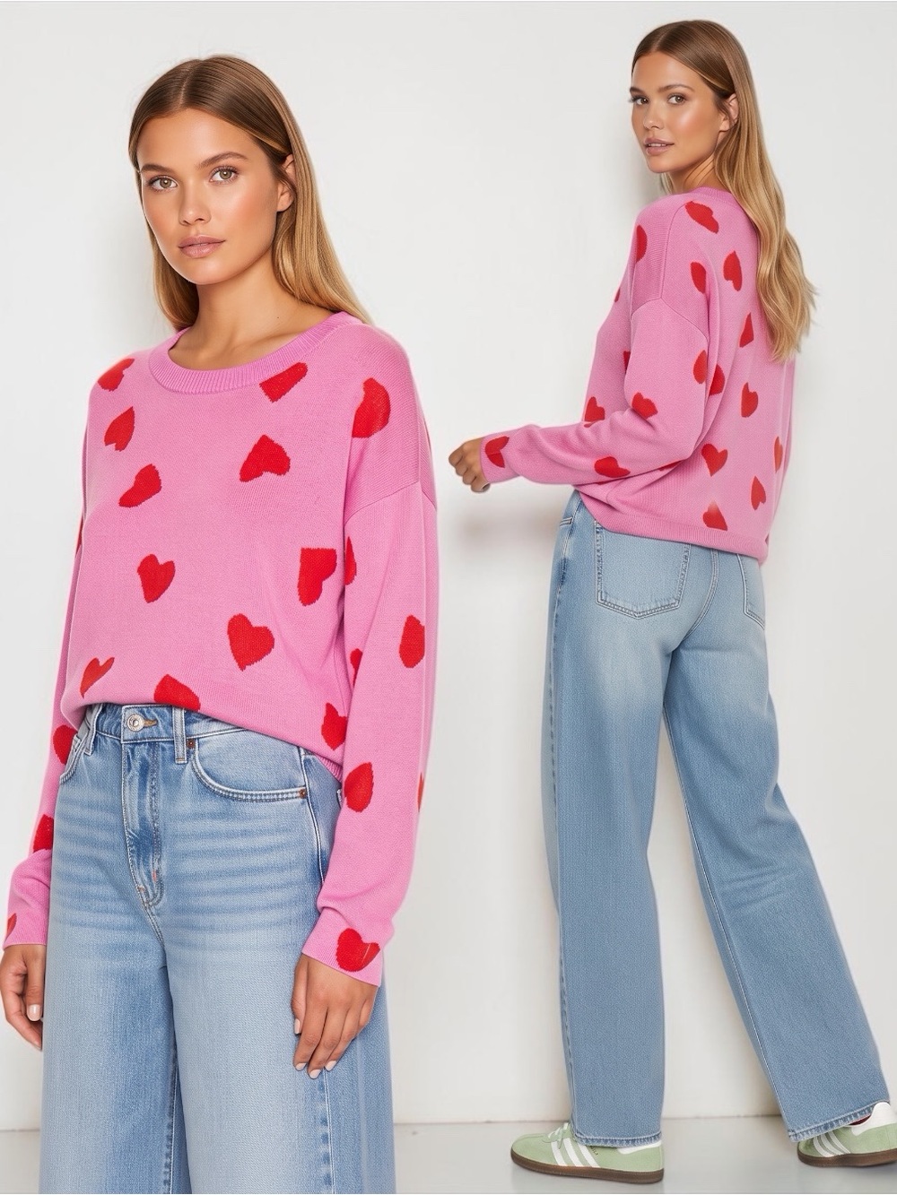 Beach Riot Women’s Valentine Heart Print Pullover Sweater Size Medium